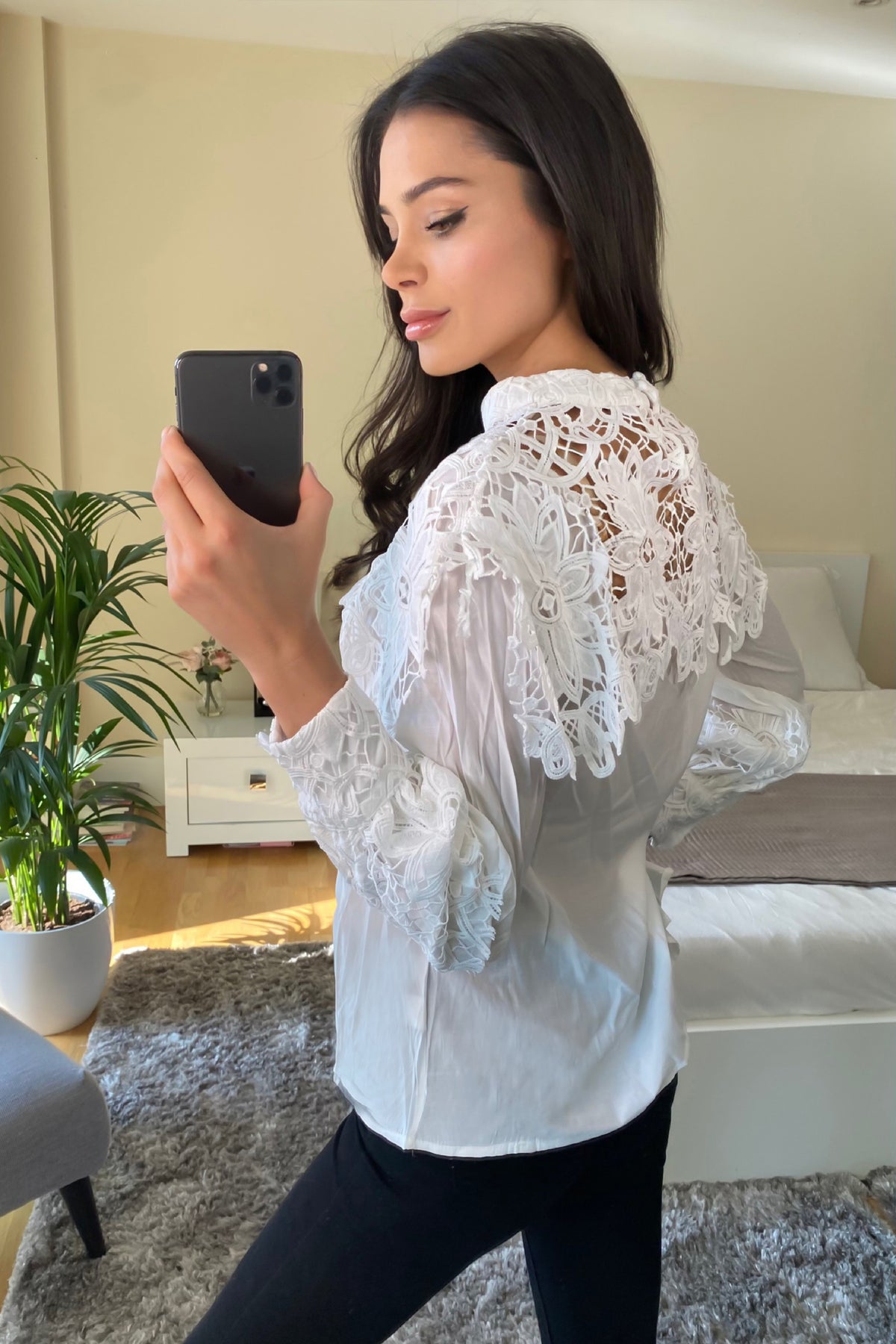 Oversized Top with Lace Detail in White