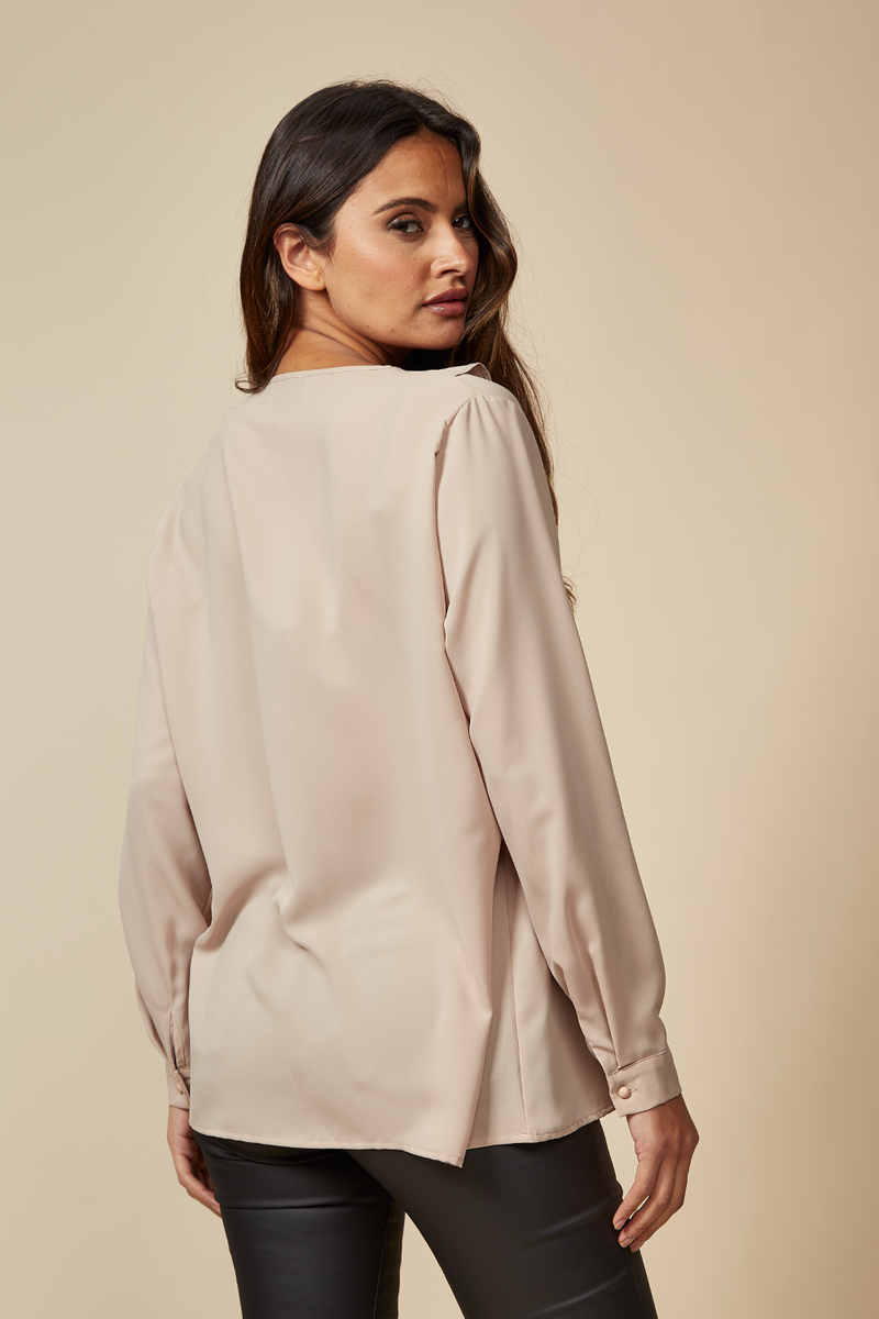 Oversized Top with Frilled Front in Beige