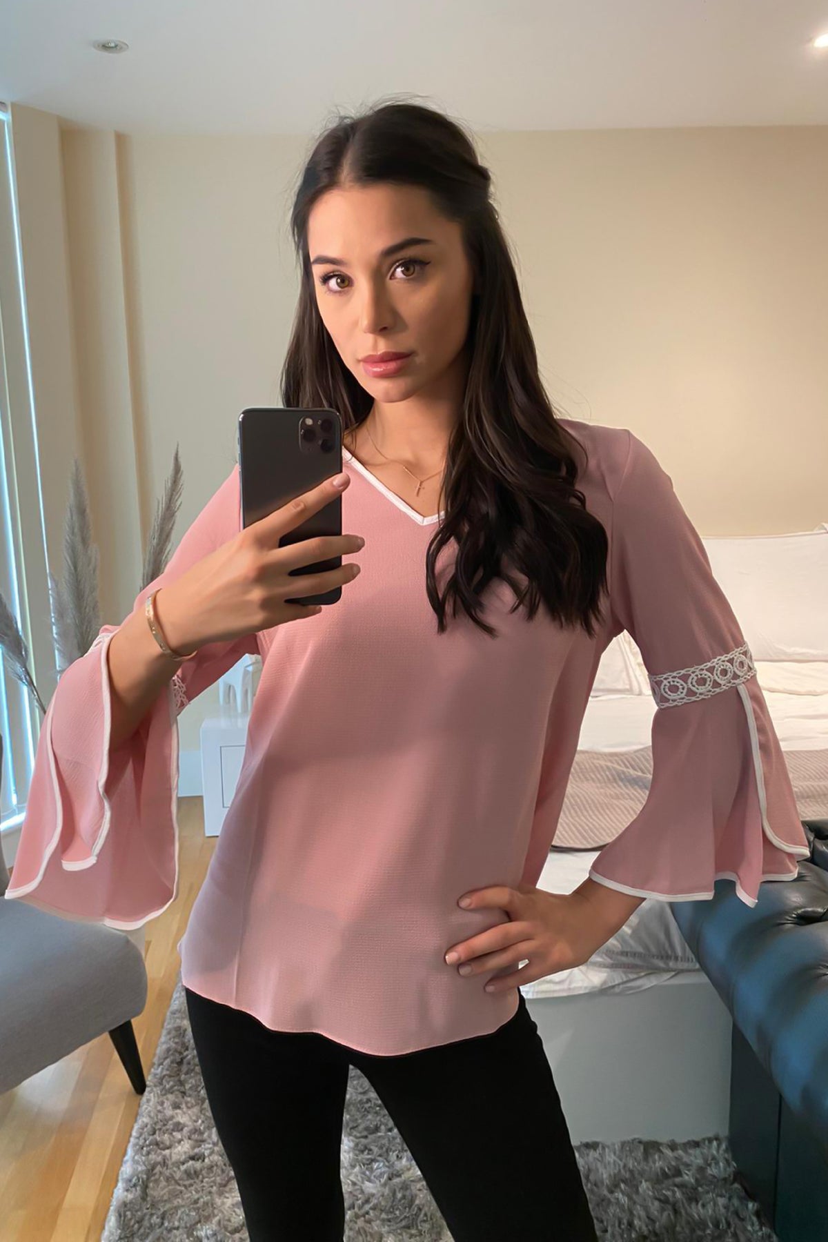 Flamenco Sleeve Top in Pink