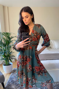 Long Sleeves Floral Midi Dress