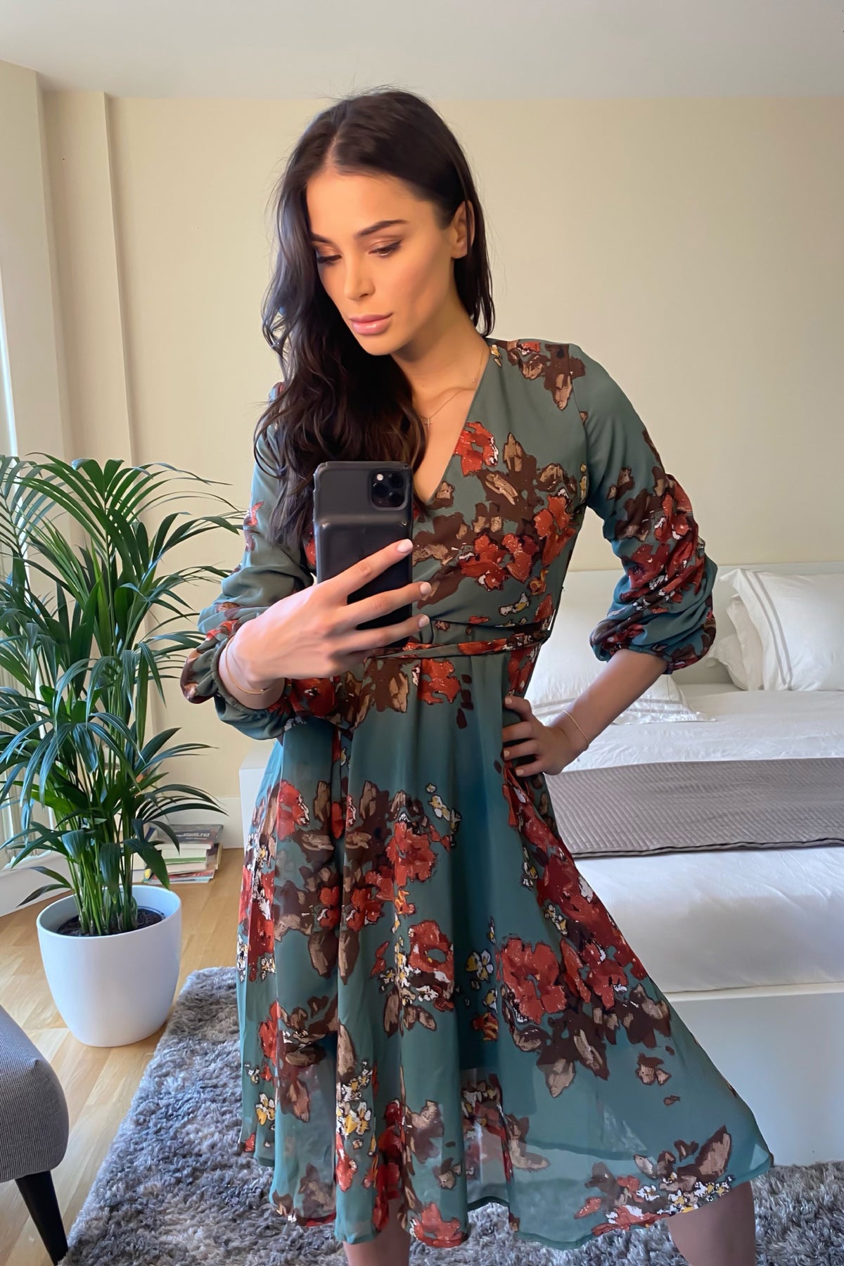 Long Sleeves Floral Midi Dress