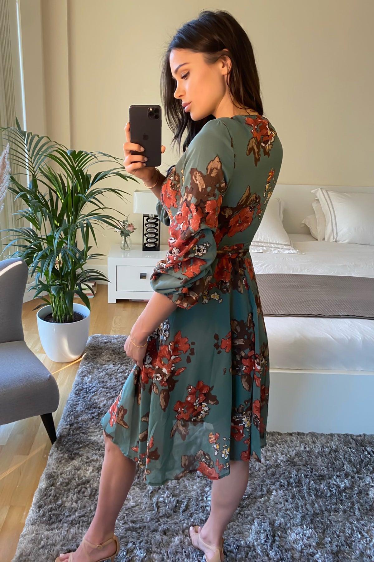 Long Sleeves Floral Midi Dress