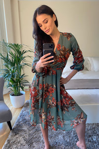 Long Sleeves Floral Midi Dress