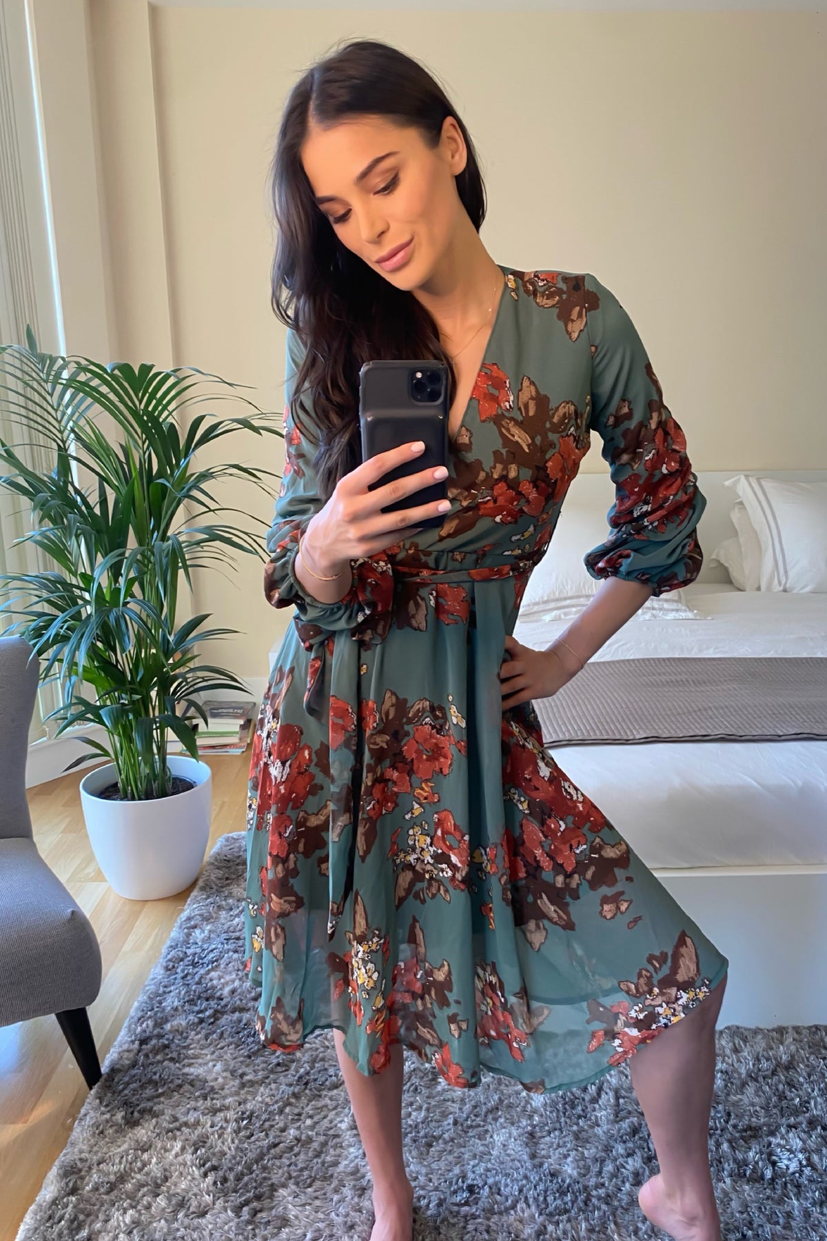 Long Sleeves Floral Midi Dress