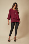 Layered Top With 3/4 Sleeves in Burgundy with Necklace