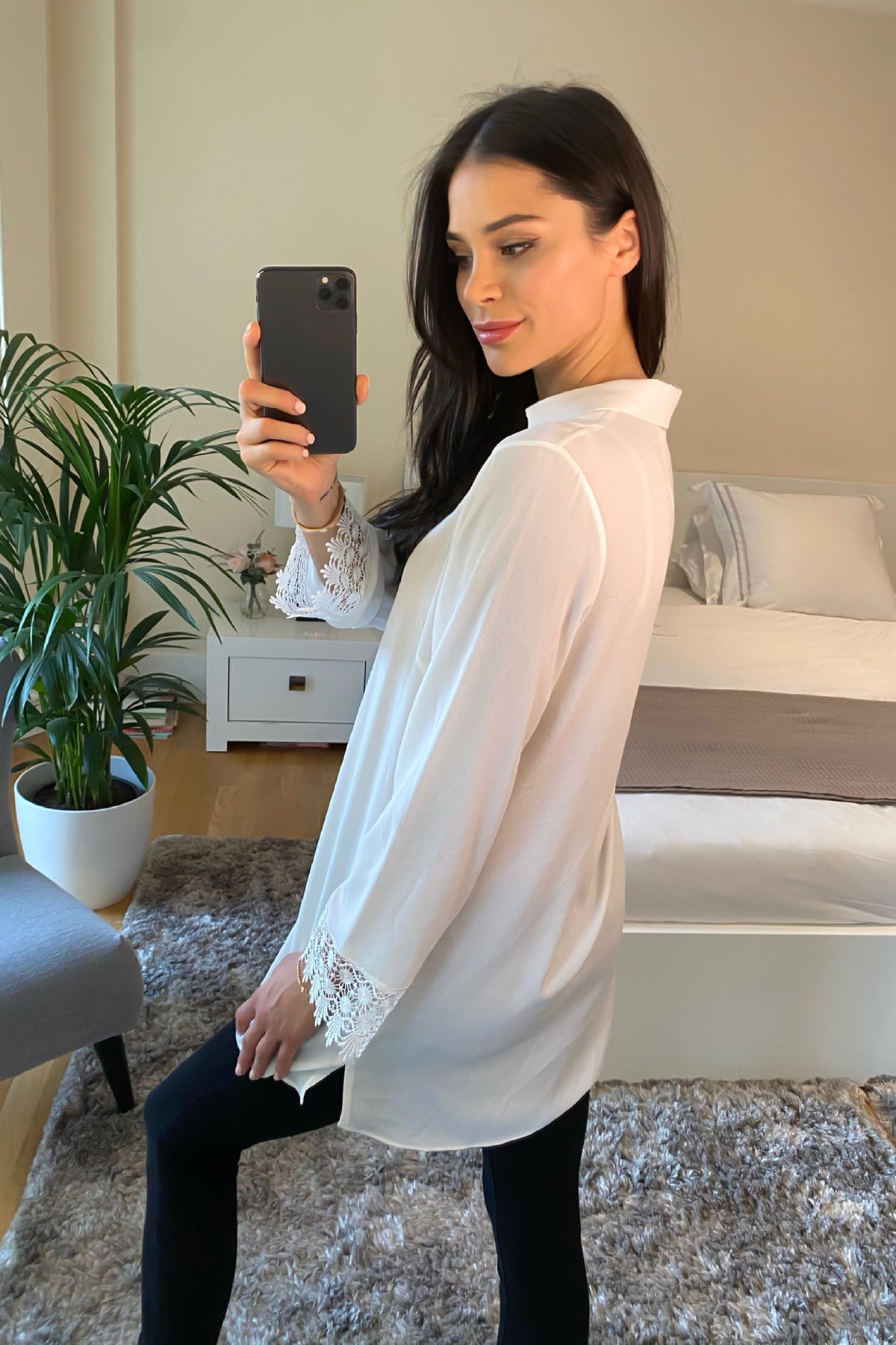 White Oversized Top with Lace Detail