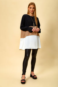 Oversized Colour Block Top in Black, Beige and White