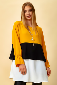 Oversized Colour Block Top in Yellow, Black and White