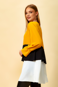 Oversized Colour Block Top in Yellow, Black and White