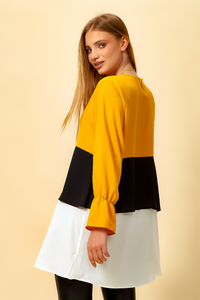 Oversized Colour Block Top in Yellow, Black and White