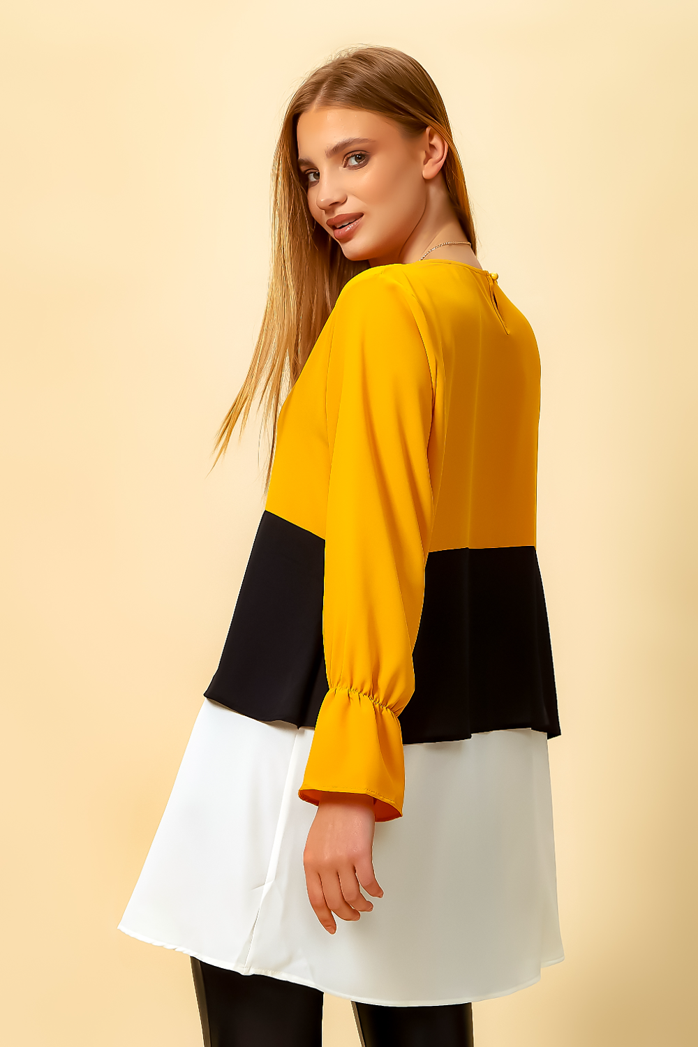 Oversized Colour Block Top in Yellow, Black and White