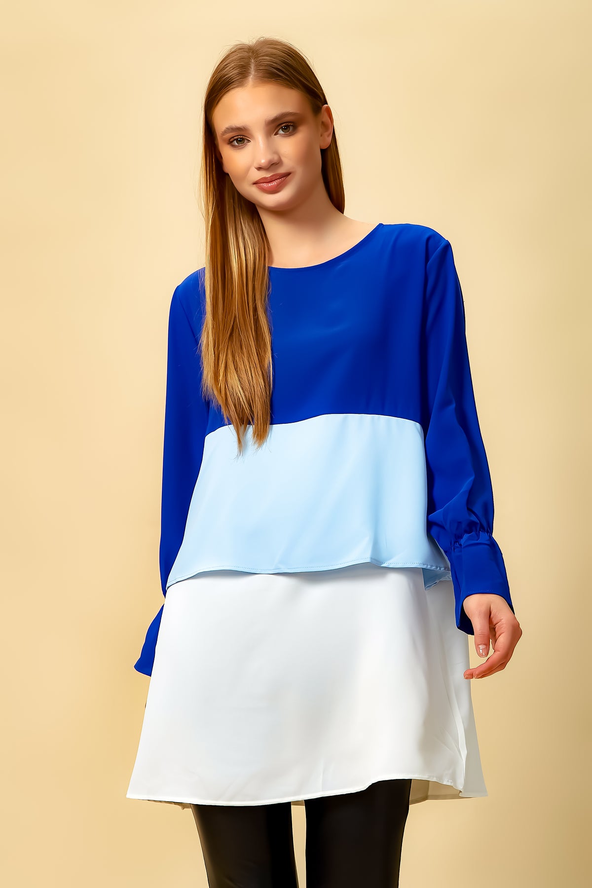 Oversized Colour Block Top in Navy, Blue and White