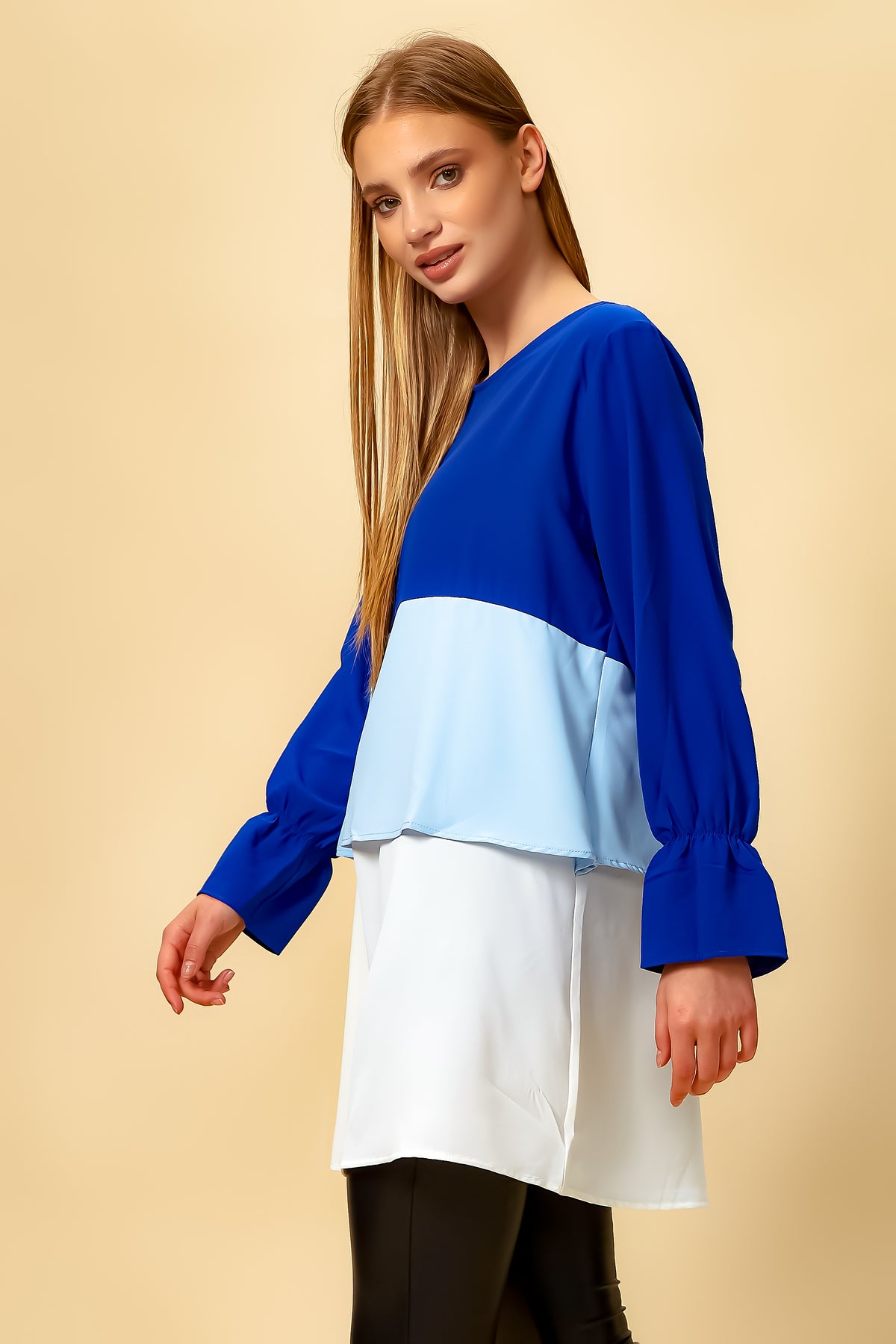 Oversized Colour Block Top in Navy, Blue and White