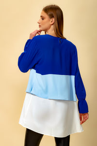 Oversized Colour Block Top in Navy, Blue and White