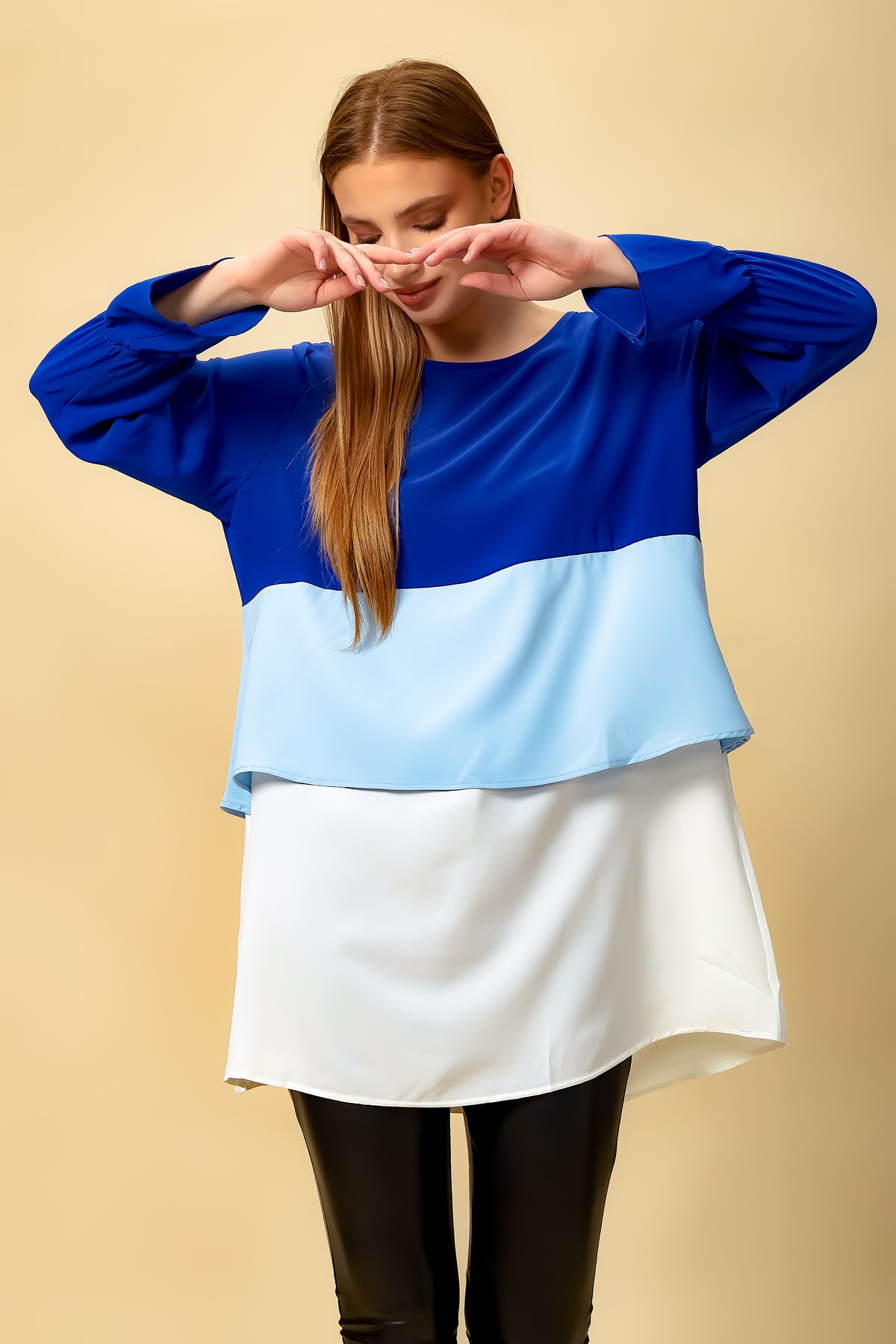 Oversized Colour Block Top in Navy, Blue and White