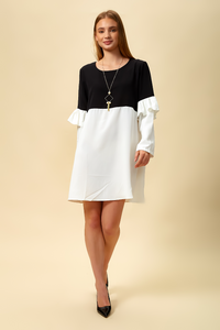 Colour Block Top with Frill Detailed on Sleeve in Black and White