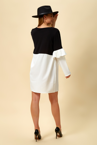 Colour Block Top with Frill Detailed on Sleeve in Black and White