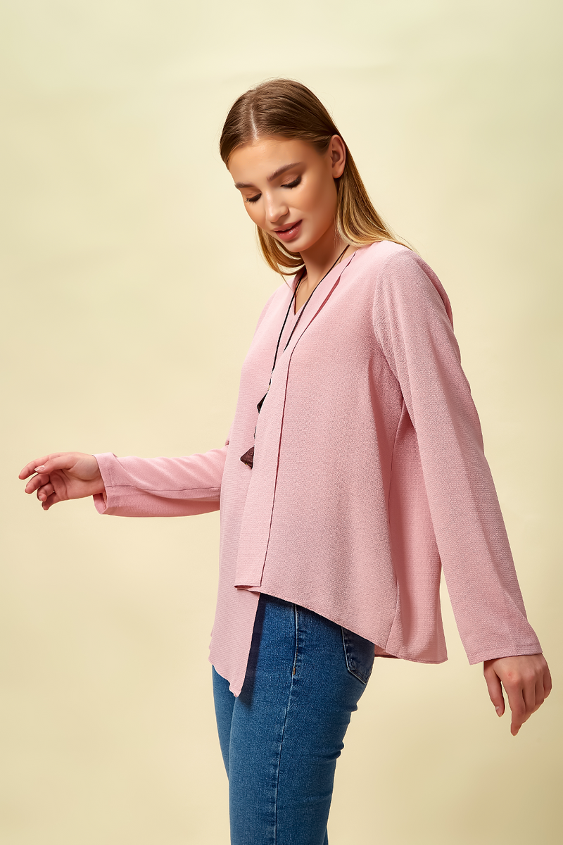 Oversized Asymmetric Top with Necklace in Pink