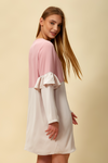 Colour Block Top with Frill Detailed on Sleeve in Beige and Pink