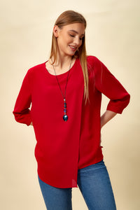 Oversized Asymmetric Top with Necklace in Red
