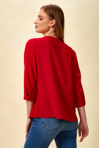 Oversized Asymmetric Top with Necklace in Red