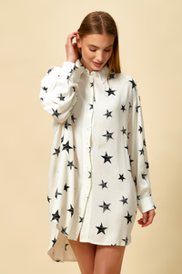Oversized Tunic Shirt with Star Printed in White