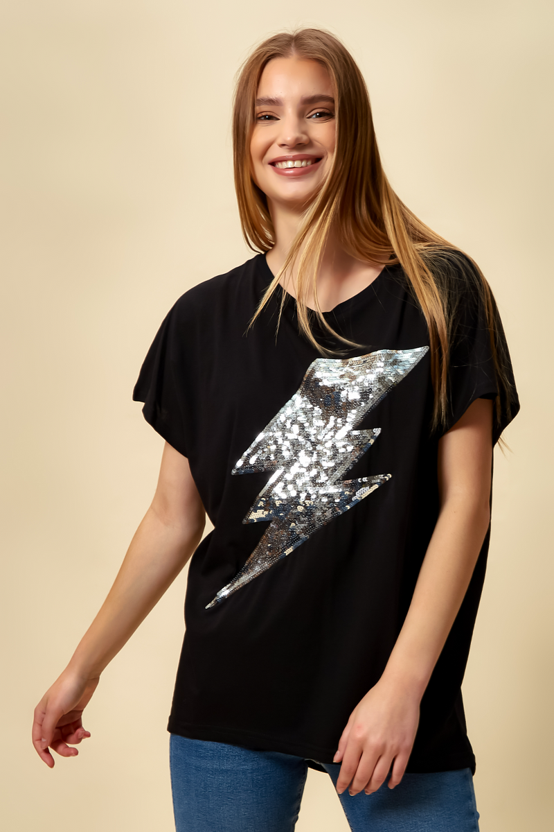 Sequin Flash Top Relaxed Fit In Black