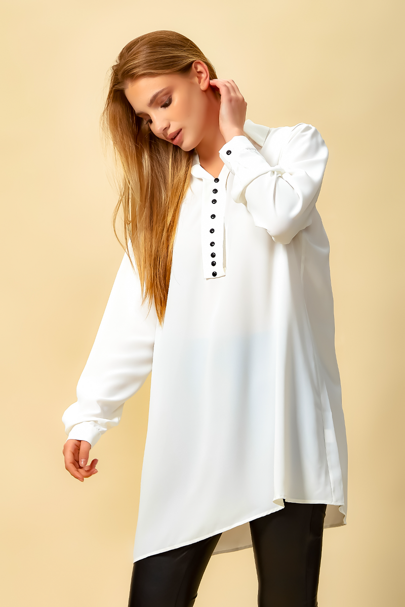 Tunic Shirt with Button Details in White