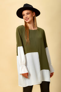 Oversized Colour Block Top in Green and White