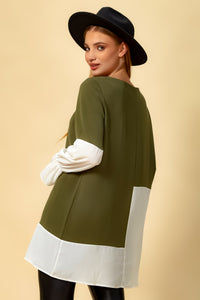 Oversized Colour Block Top in Green and White