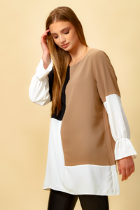 Oversized Colour Block Top in Black and Beige