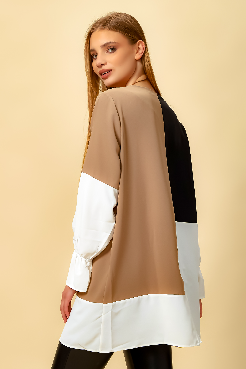 Oversized Colour Block Top in Black and Beige