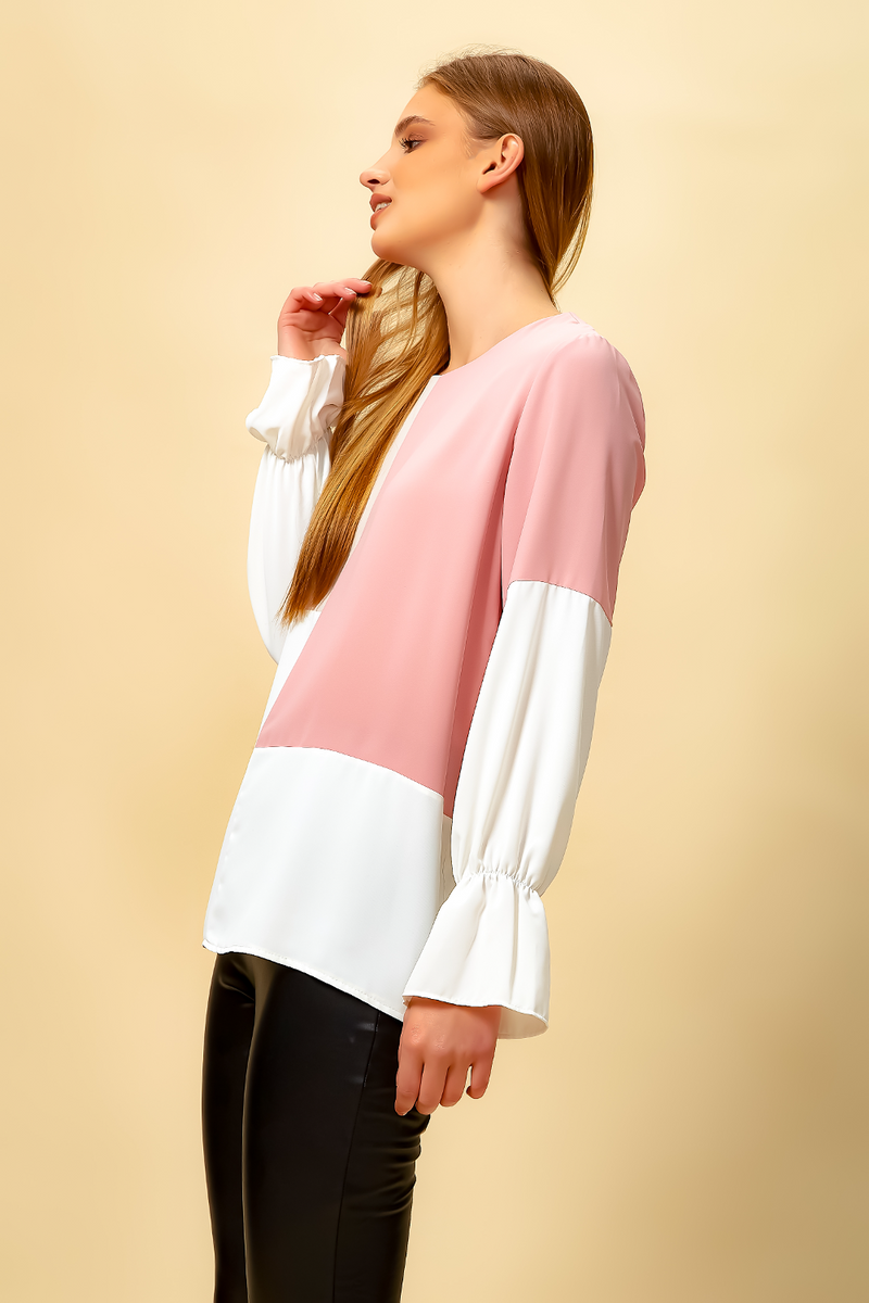 Oversized Colour Block Blouse in Pink and Beige