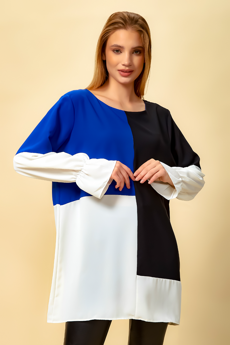 Oversized Colour Block Top in Black and Blue