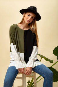 Oversized Colour Block Top in Black, Green and White