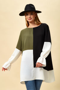 Oversized Colour Block Top in Black, Green and White