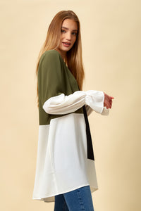 Oversized Colour Block Top in Black, Green and White