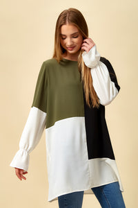 Oversized Colour Block Top in Black, Green and White