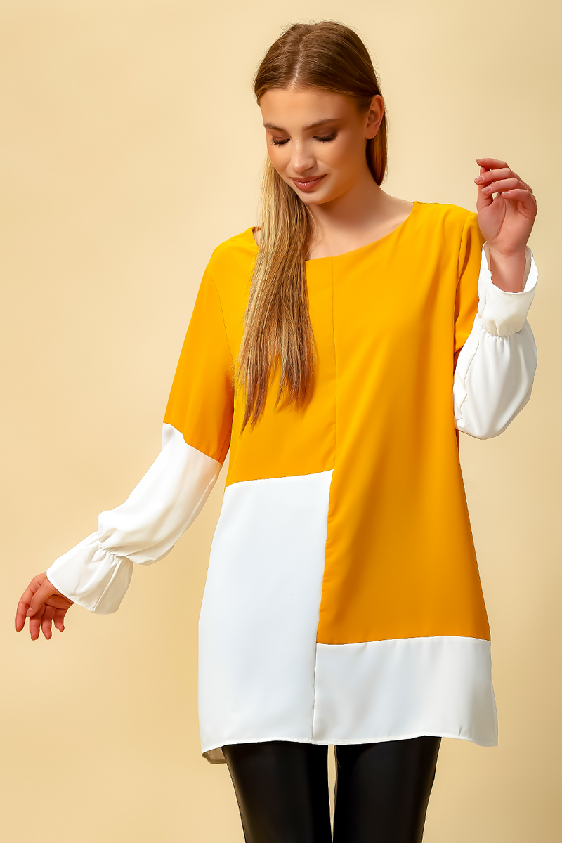 Oversized Colour Block Top in Yellow and White