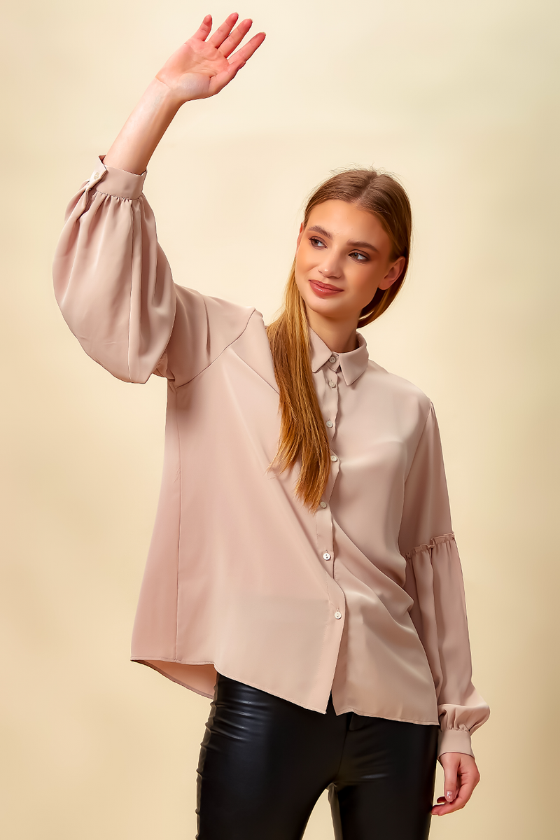 Patchwork Sleeves Shirt in Light Pink
