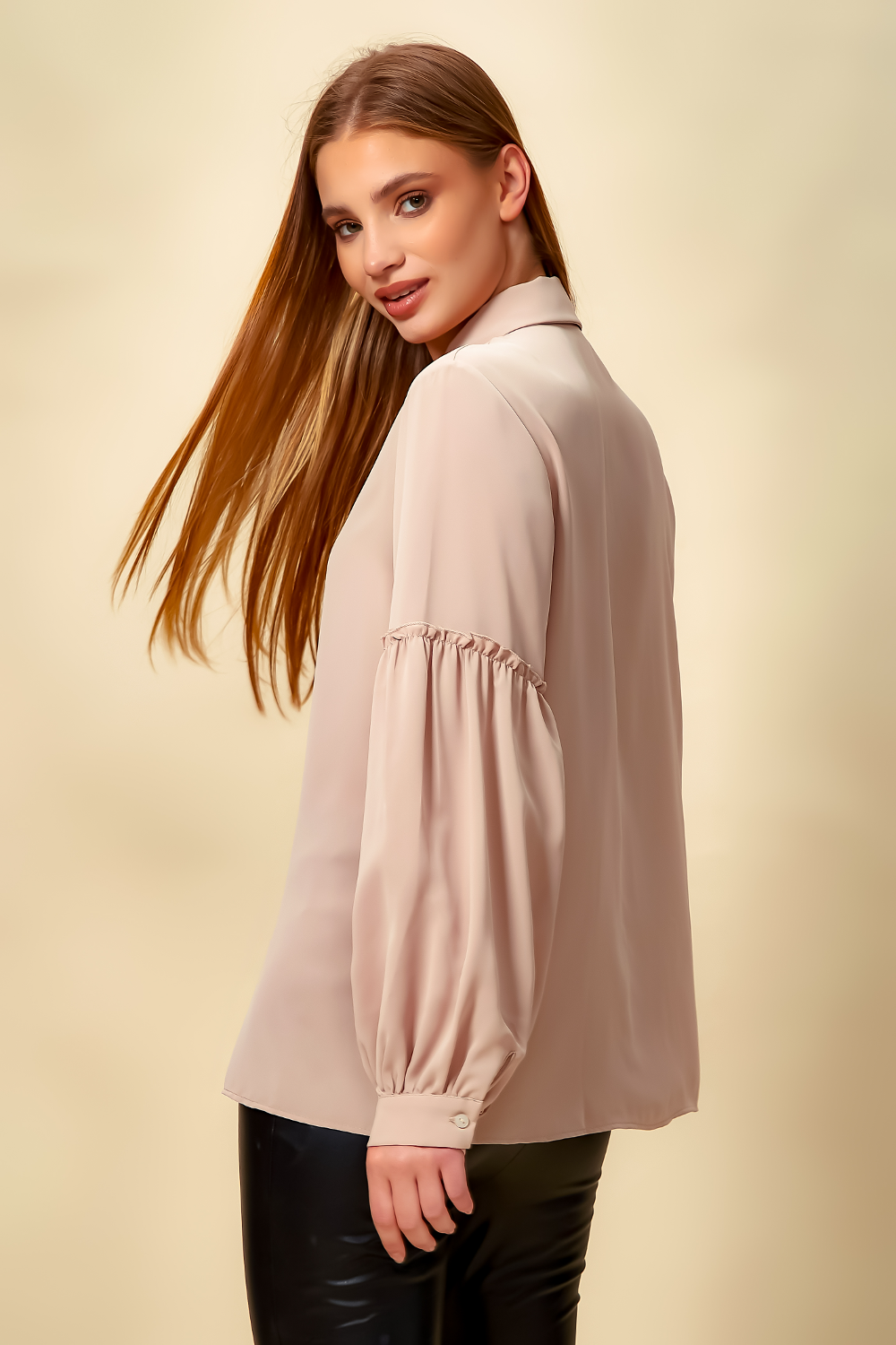 Patchwork Sleeves Shirt in Light Pink