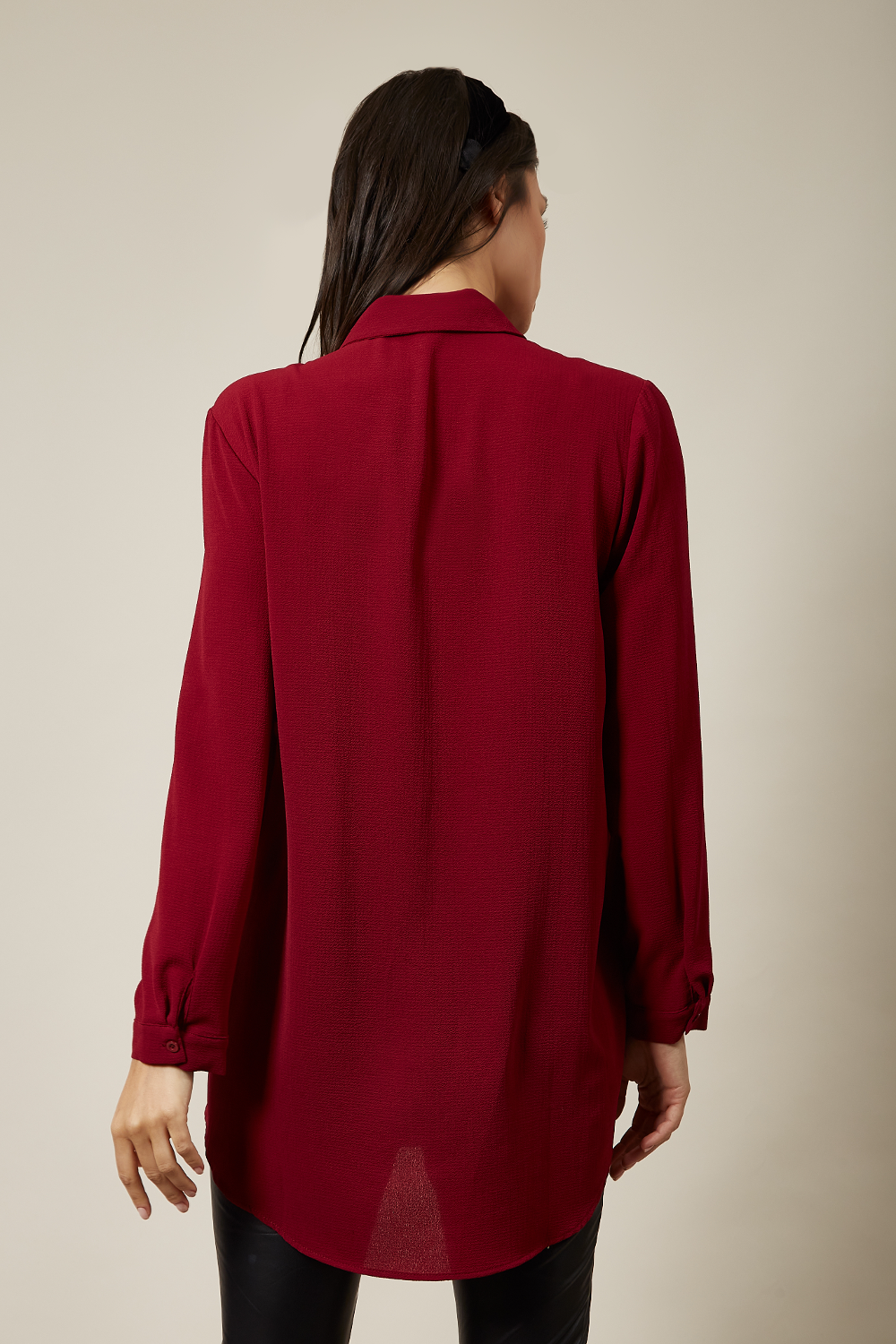 Long Sleeves Oversized Shirt In Burgundy