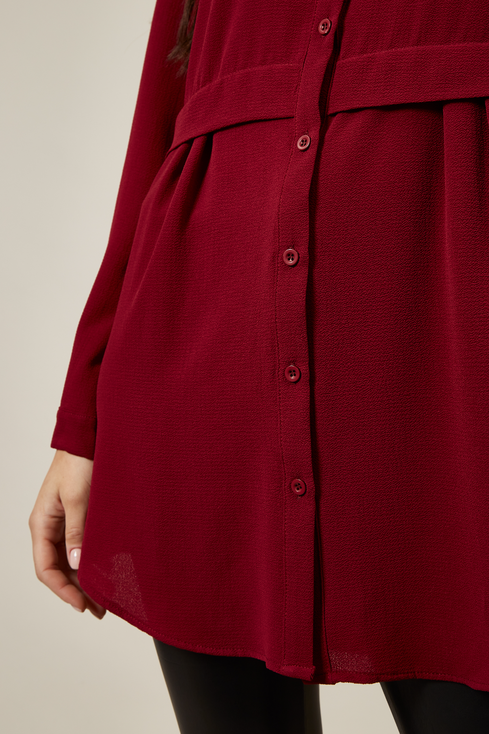 Long Sleeves Oversized Shirt In Burgundy