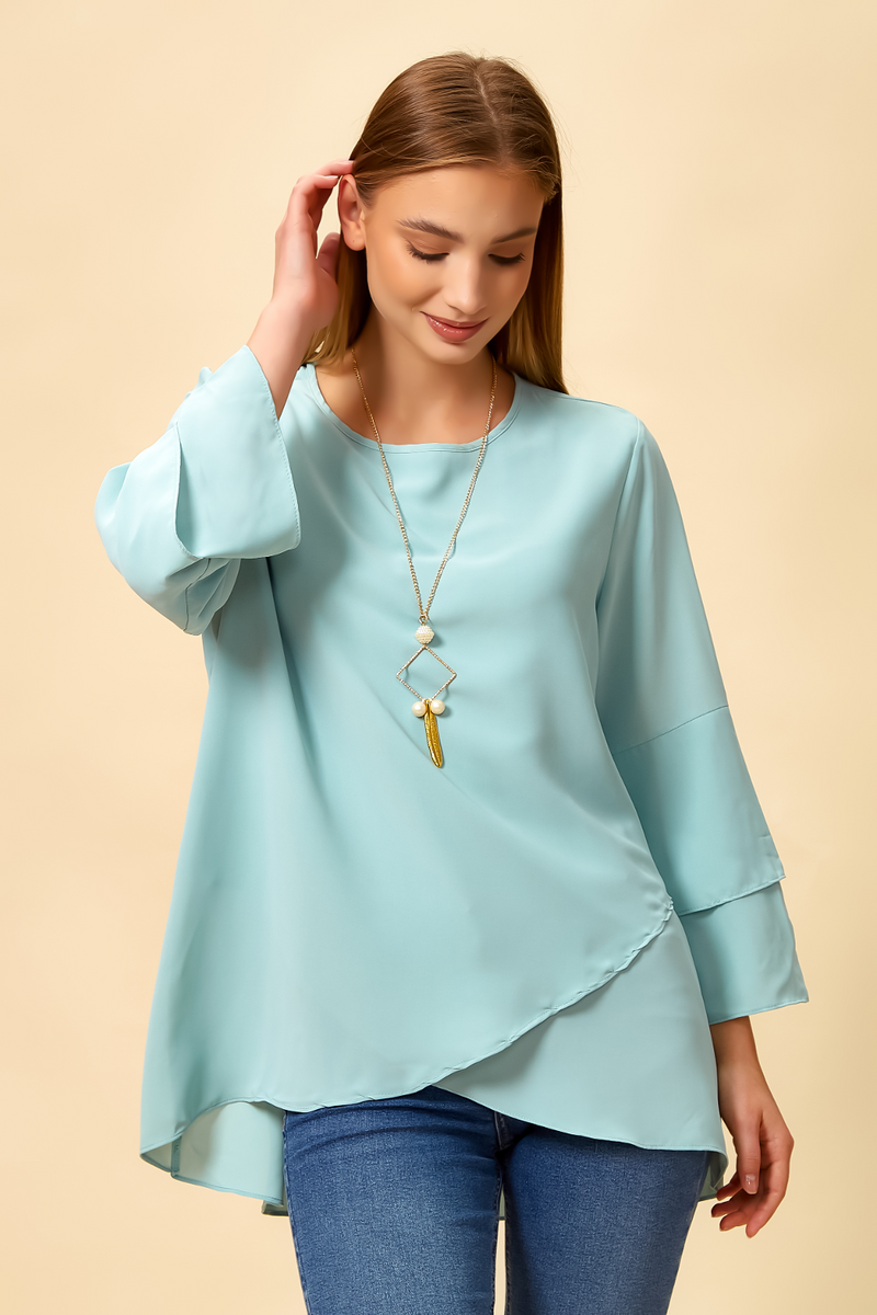 Oversized Asymmetric Layered Top in Baby Blue