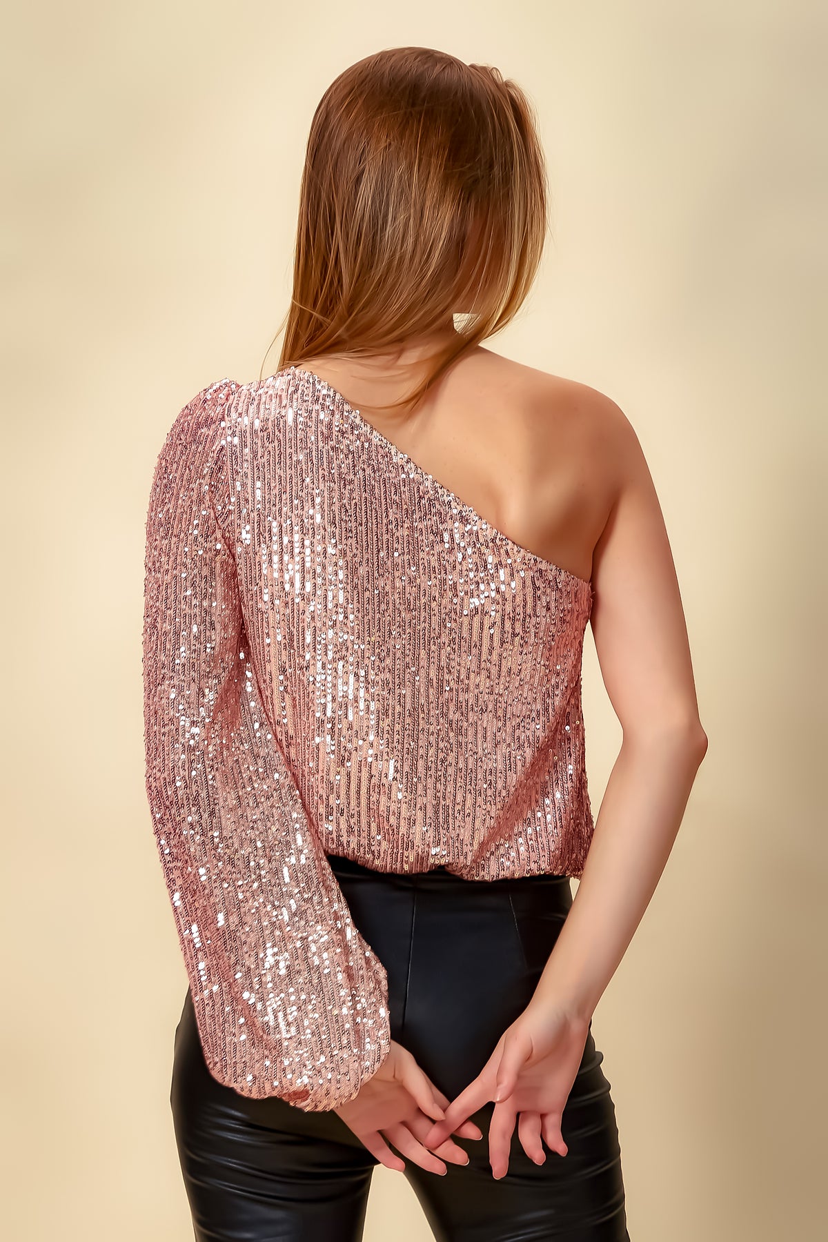 Sequin One Shoulder Top in Pink