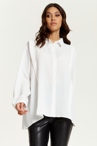 Relaxed Fit Long Sleeves Shirt Top with Button Details in White