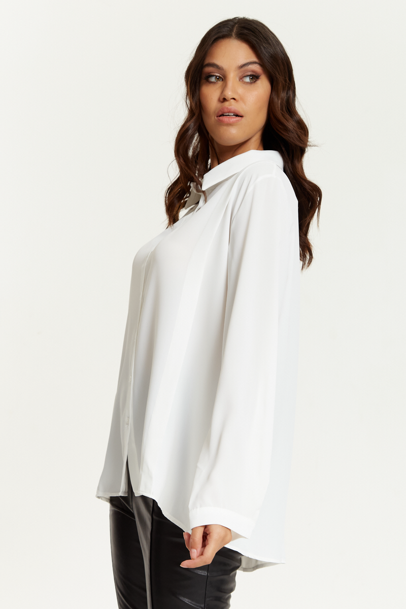 Relaxed Fit Long Sleeves Shirt Top with Button Details in White