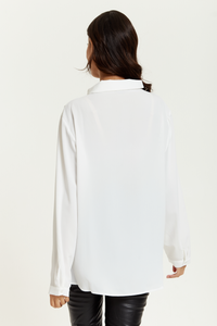 Relaxed Fit Long Sleeves Shirt Top with Button Details in White