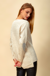 Long Sleeves Relaxed Fit Heart Top with V Neck in Cream