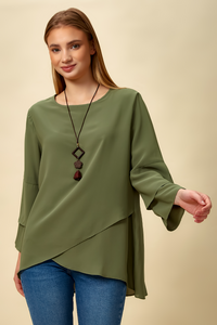 Oversized Asymmetric Layered Top in Khaki